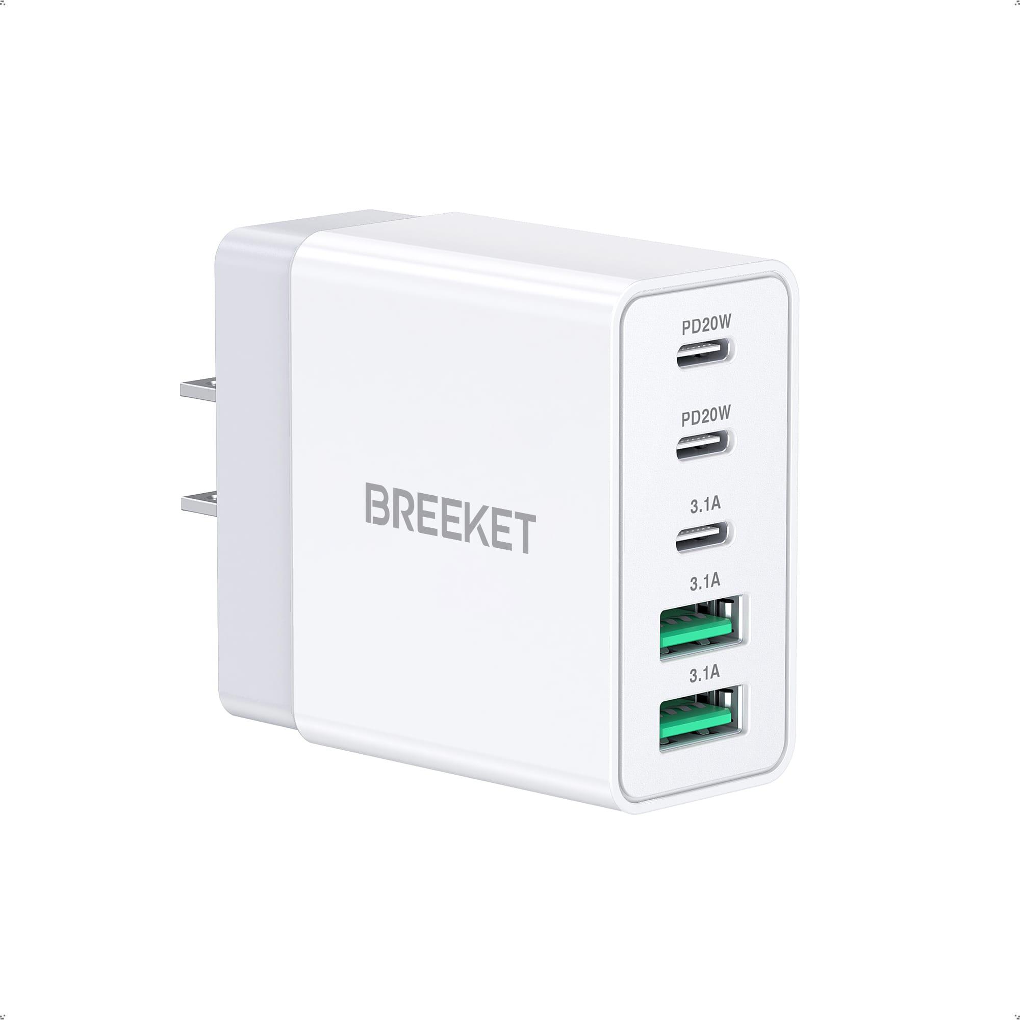 BREEKET 20W Triple USB-C & 18W Dual USB-A Fast Wall Charger for iPhone and More - BREEKET