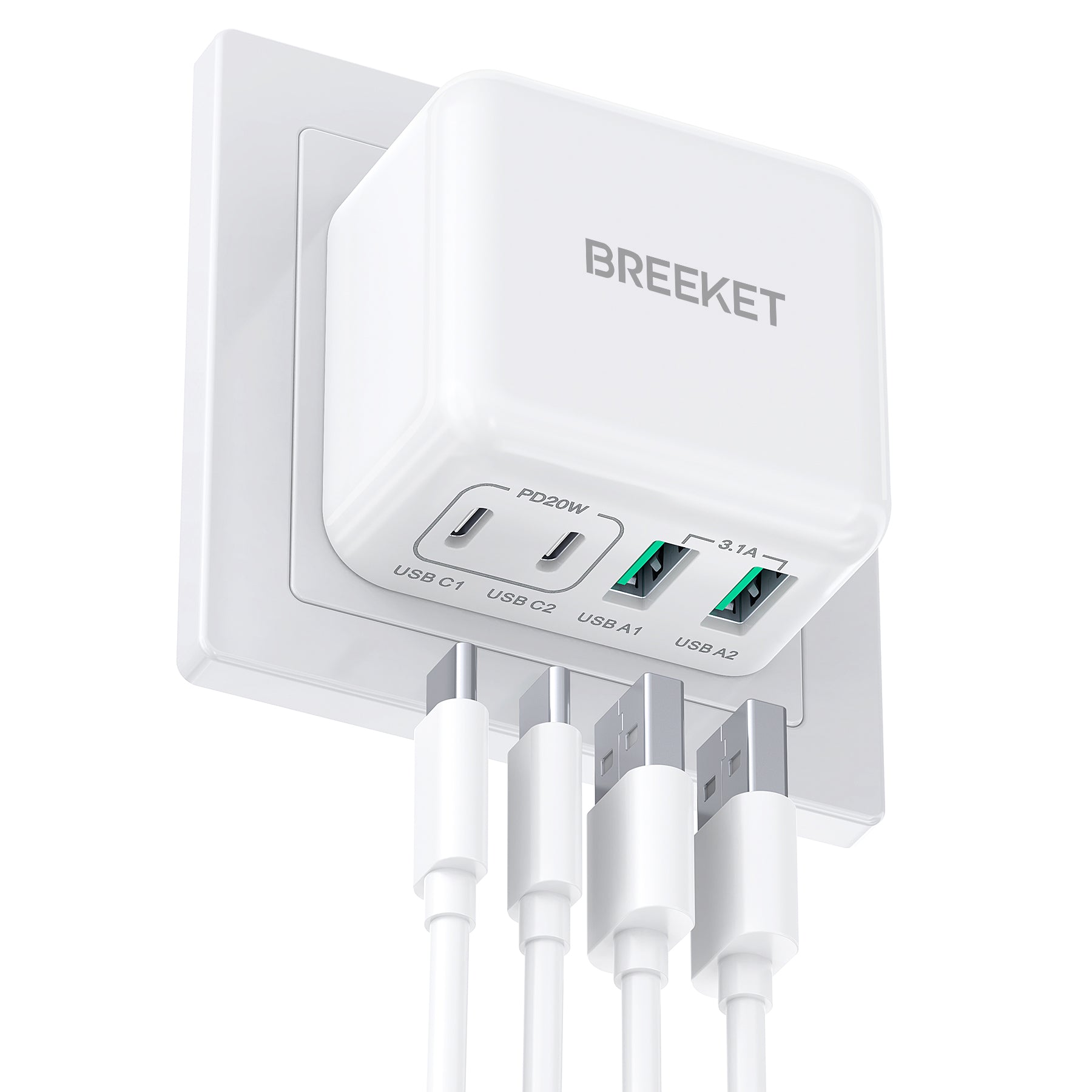 BREEKET 40W 4-Port USB  Fast Charger Block for Phone