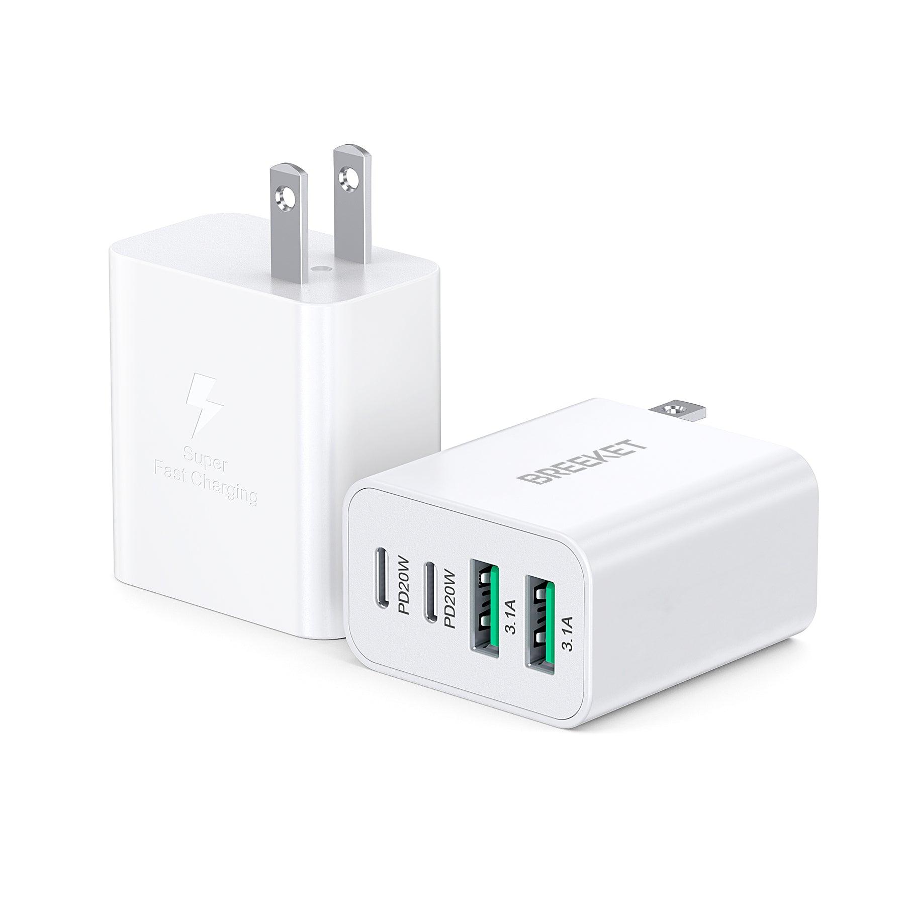 BREEKET 20W Dual USB-C & 18W Dual USB-A Fast Wall Charger for iPhone and More - BREEKET