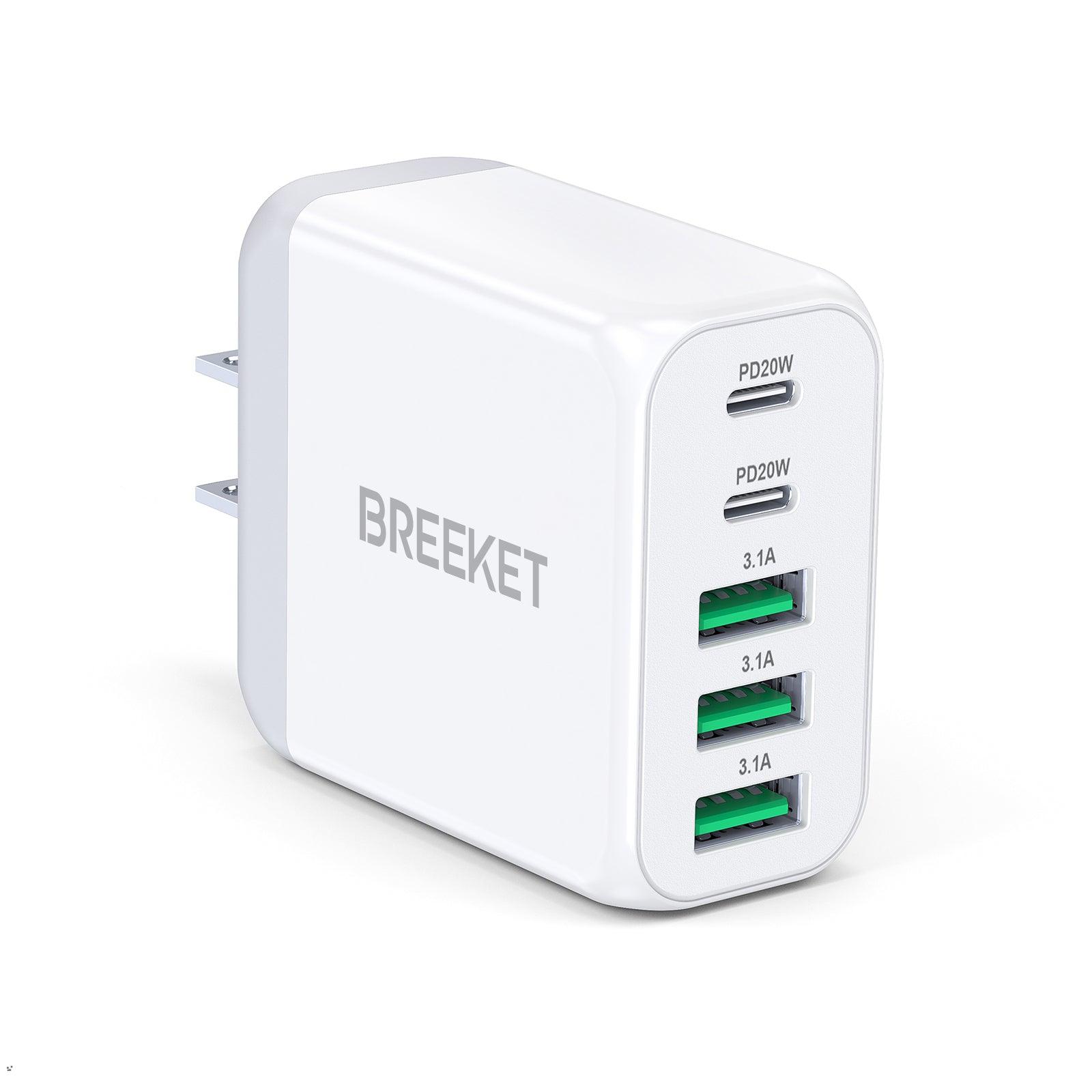 BREEKET Multi-Port USB-C and USB-A Wall Charger - High-Speed 20W & 18W Charging Block for Multiple Devices - BREEKET