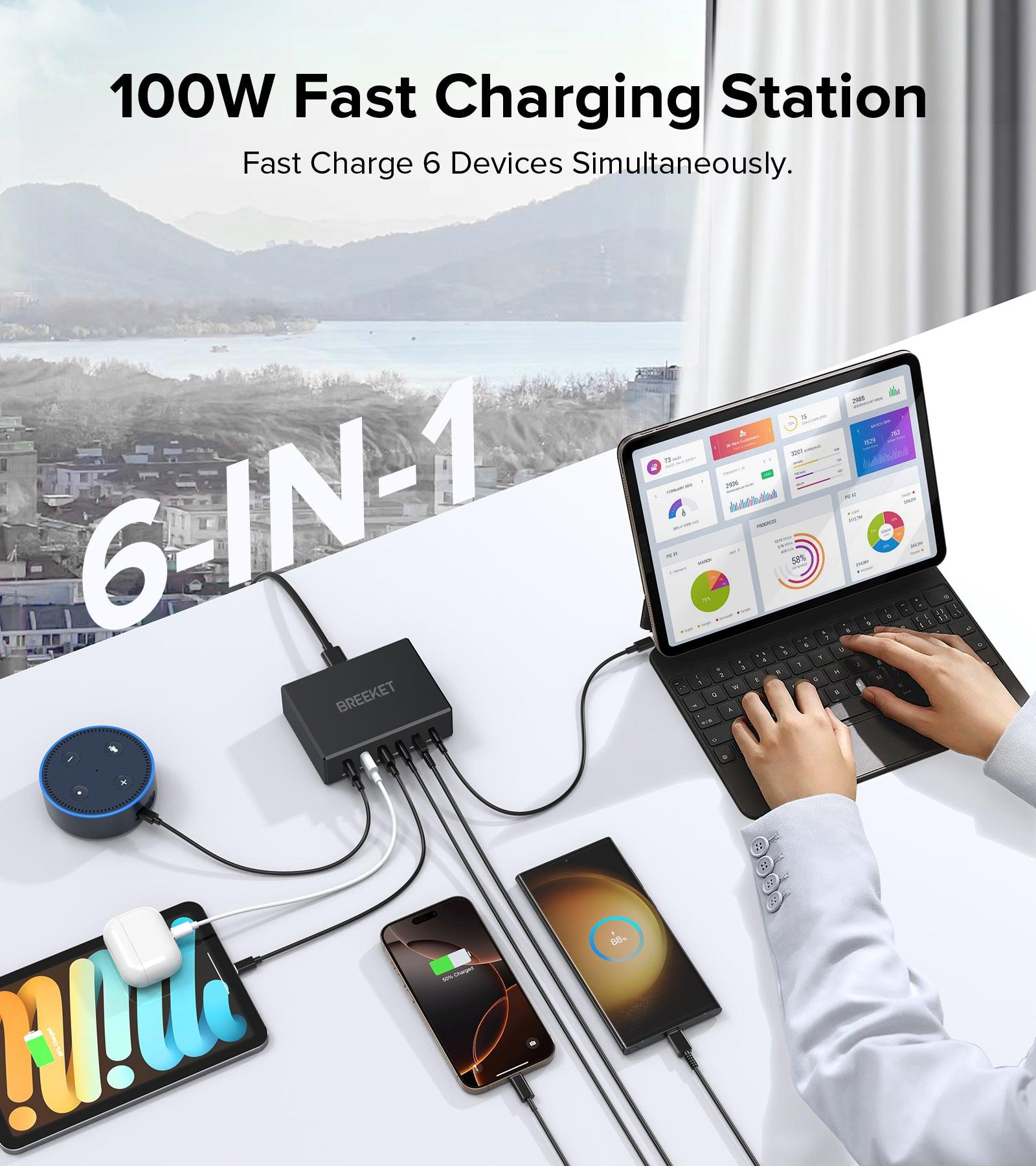 BREEKET 100W 6-Port USB C Ports Charging Station - BREEKET