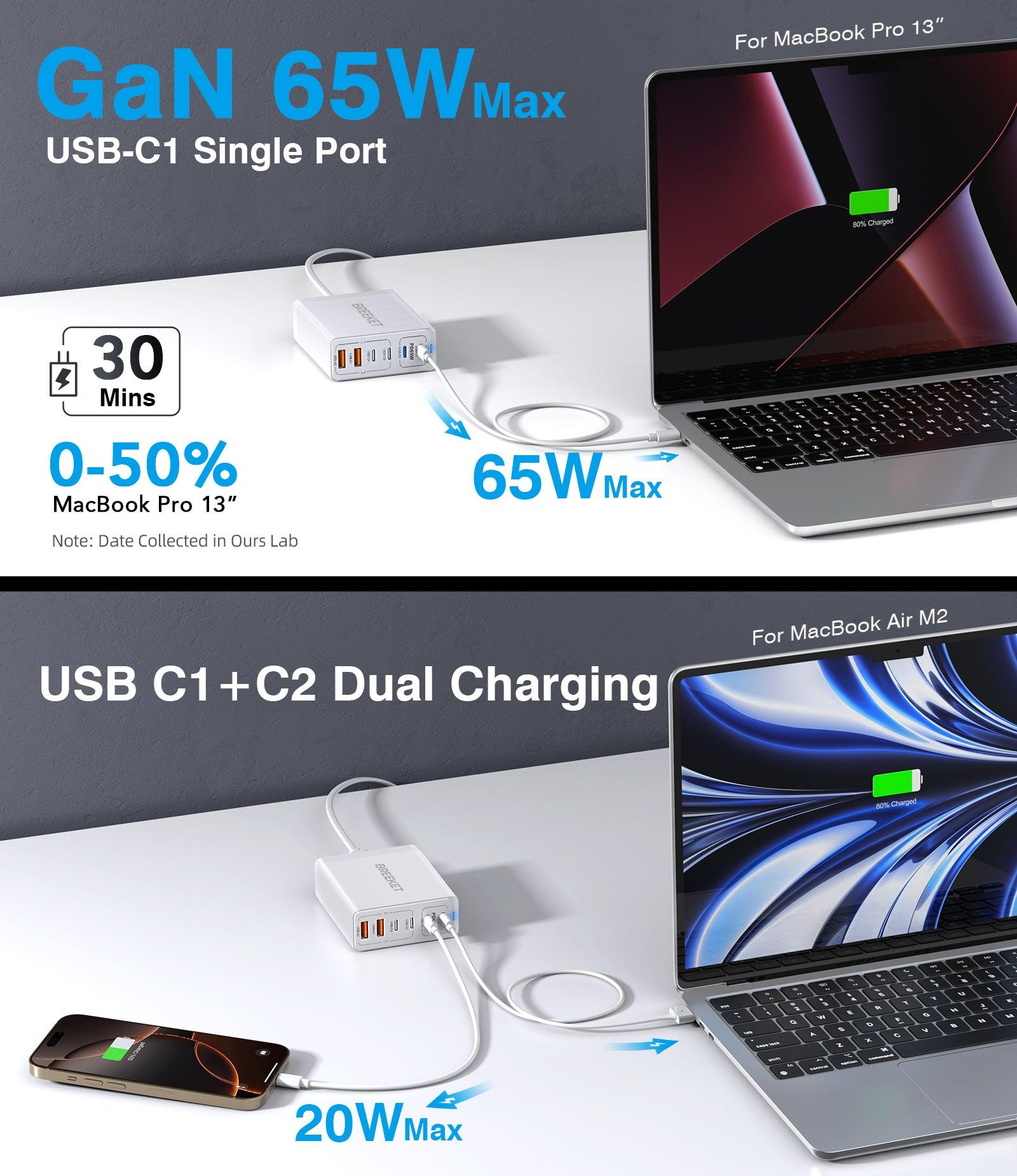 BREEKET 6-Port 120W USB C Fast Charger for iPhone, Laptops, and More - BREEKET