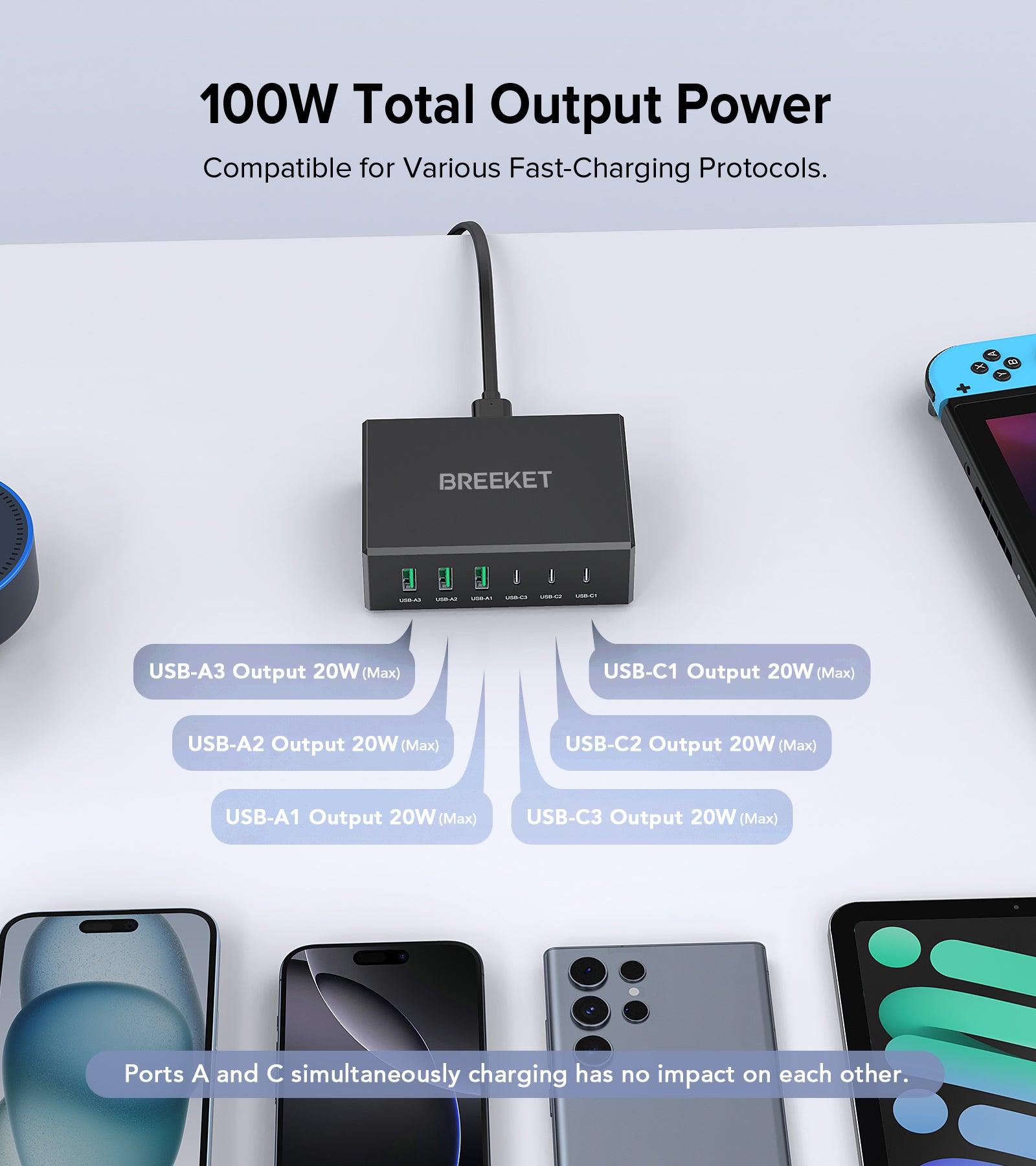 BREEKET 100W 6-Port USB C Ports Charging Station - BREEKET