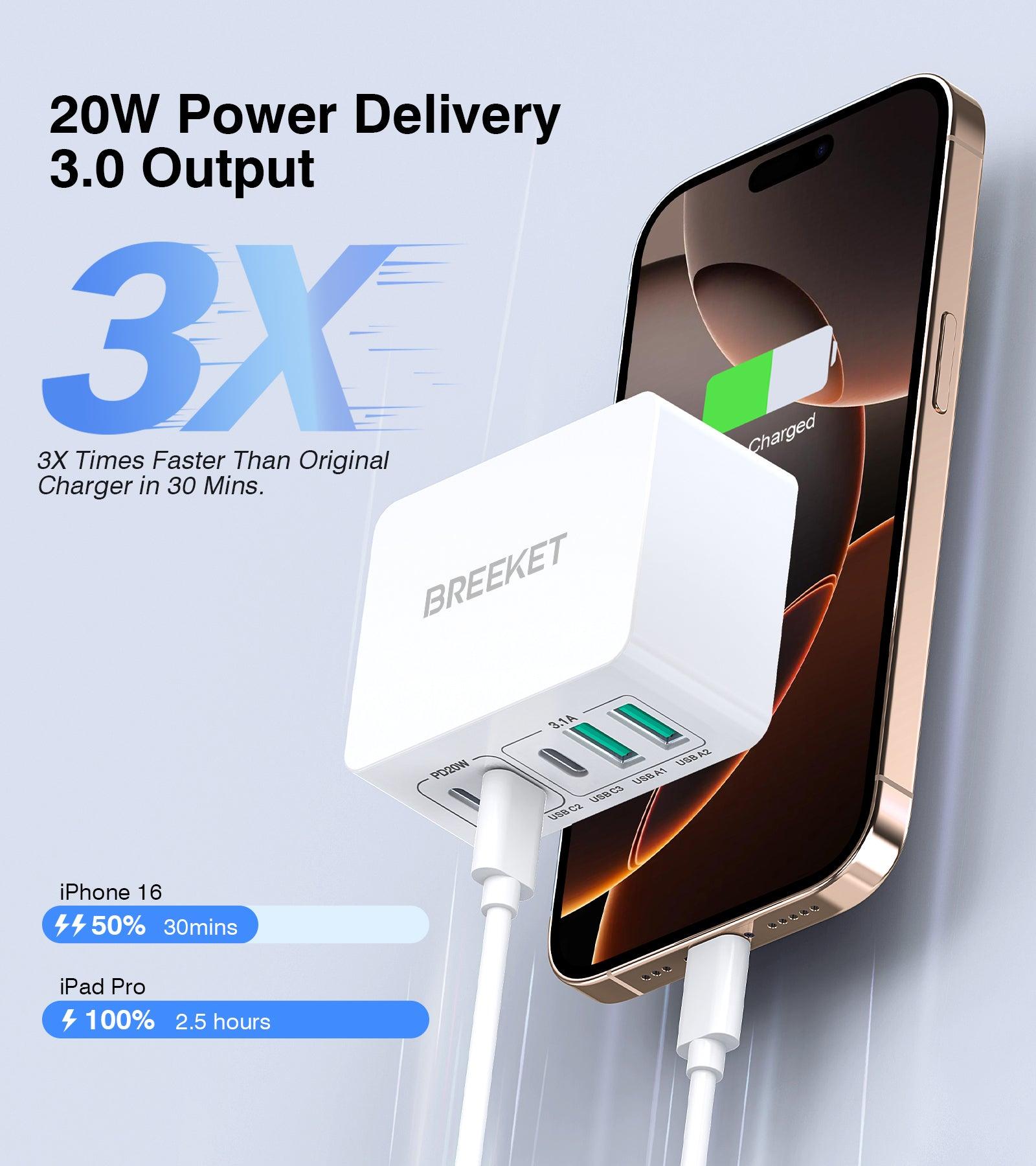 BREEKET 5-Port USB C Wall Charger - BREEKET