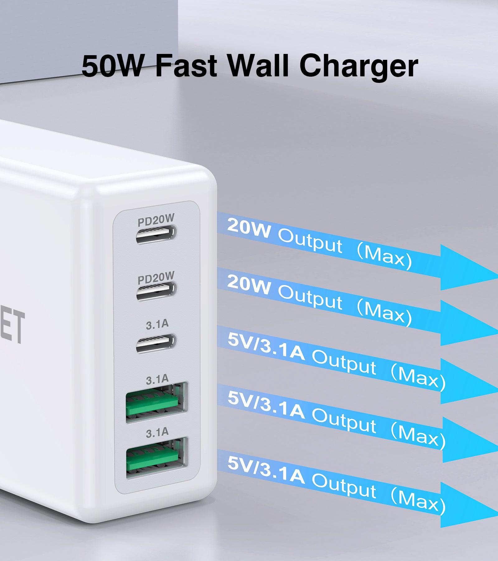 BREEKET 20W Triple USB-C & 18W Dual USB-A Fast Wall Charger for iPhone and More - BREEKET