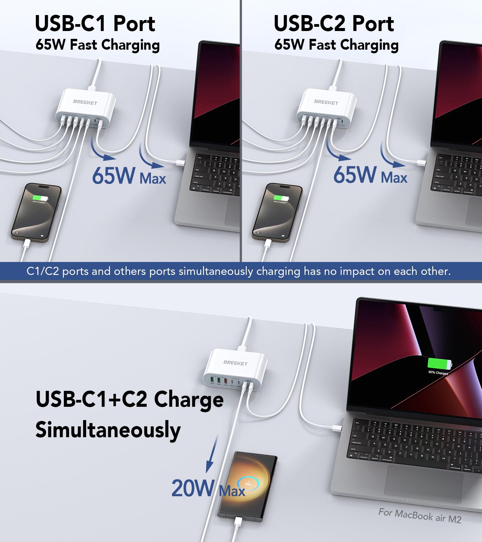 BREEKET 7 Ports 185W USB C Fast Charger for Phone, Laptop and More - BREEKET