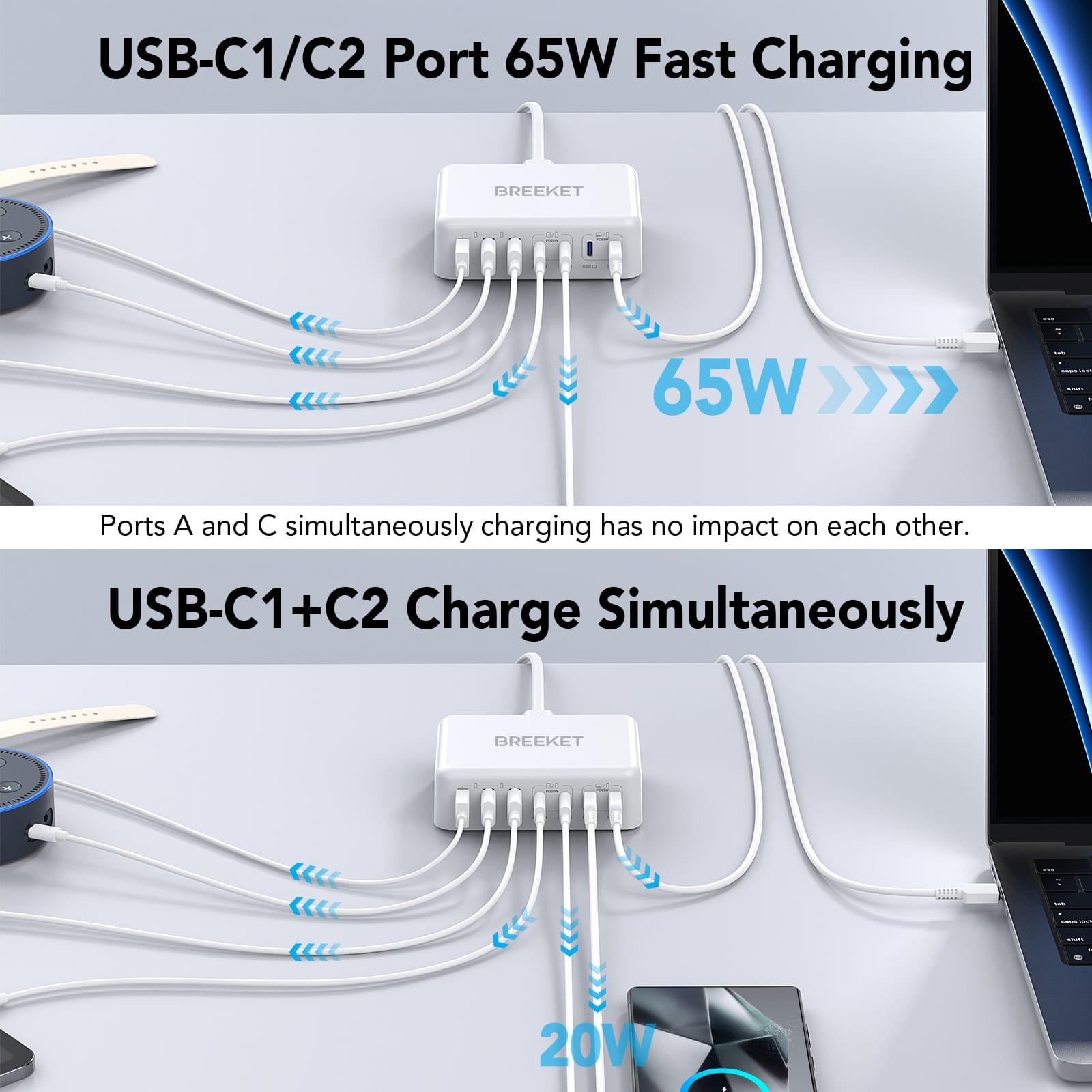 BREEKET 180W 7-Port USB C Ports Fast Charging Station - BREEKET