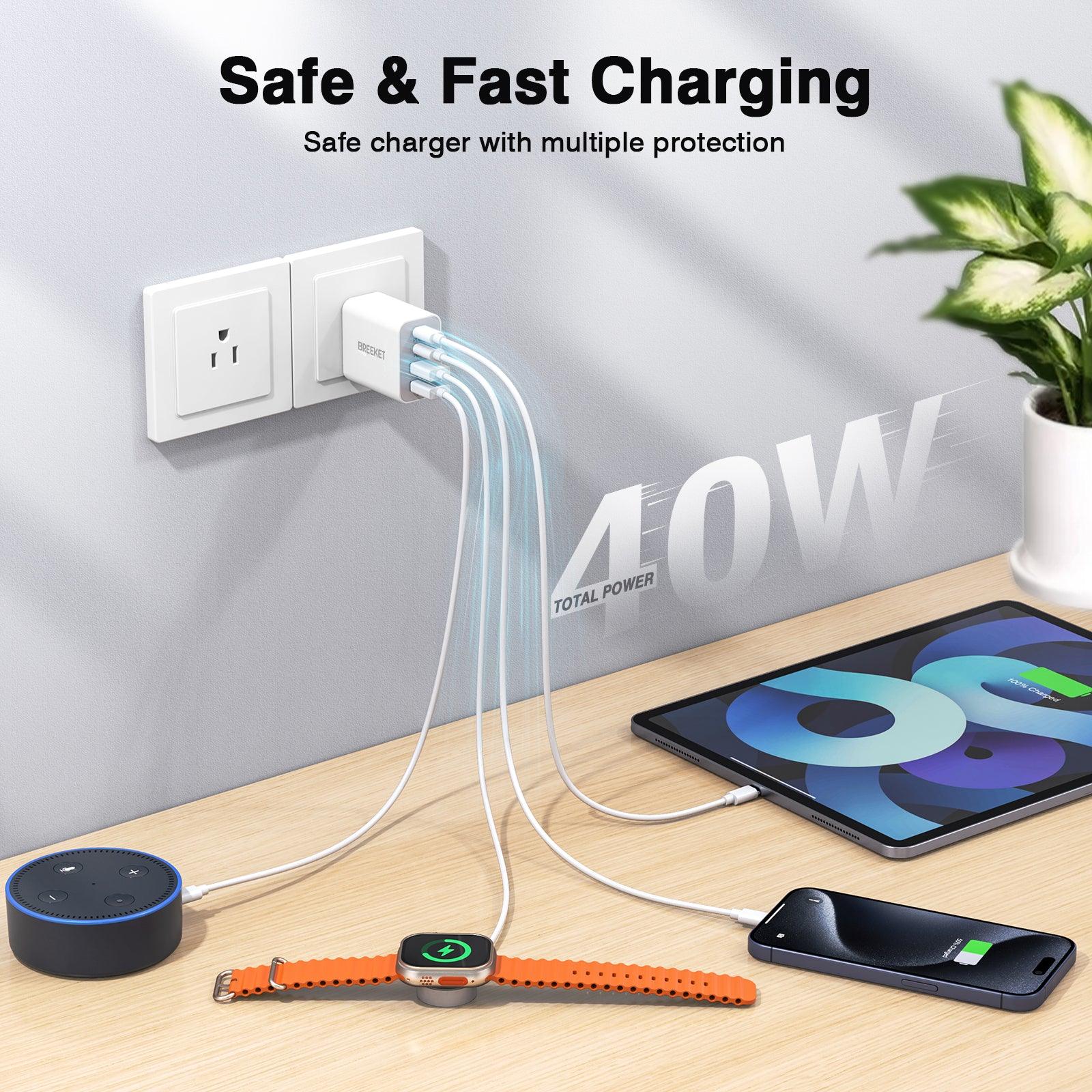 BREEKET 20W Dual USB-C & 18W Dual USB-A Fast Wall Charger for iPhone and More - BREEKET