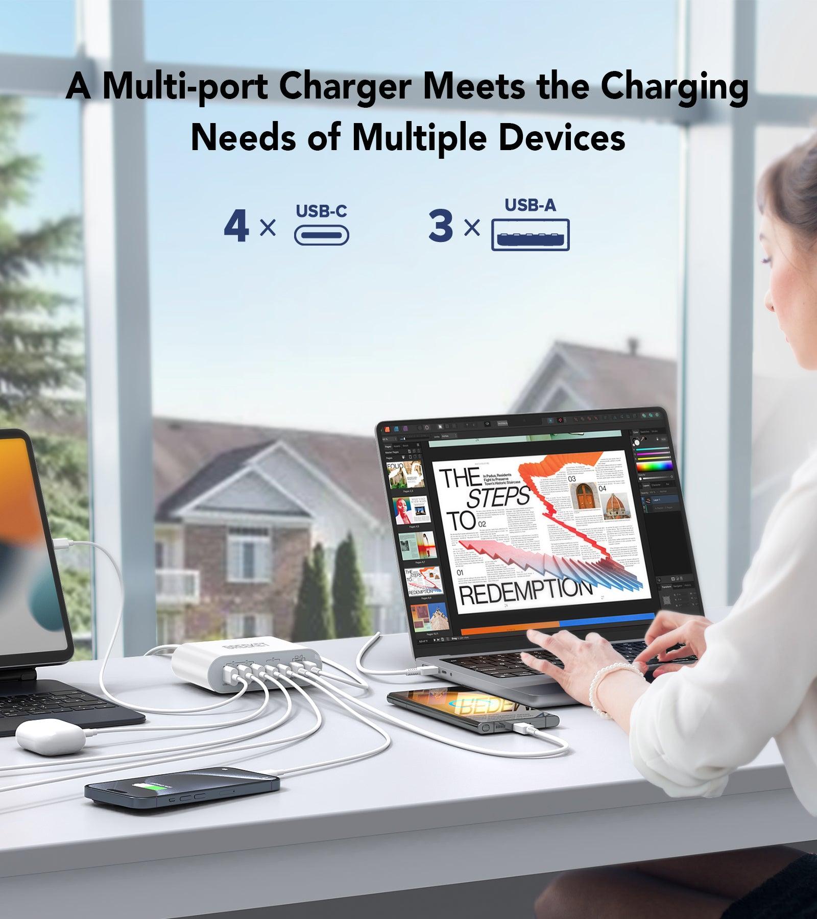 BREEKET 7 Ports 185W USB C Fast Charger for Phone, Laptop and More - BREEKET