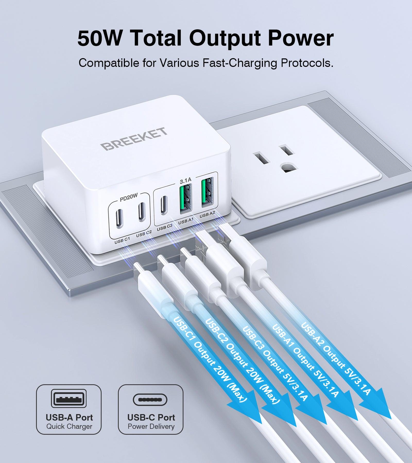 BREEKET 5-Port USB C Wall Charger - BREEKET