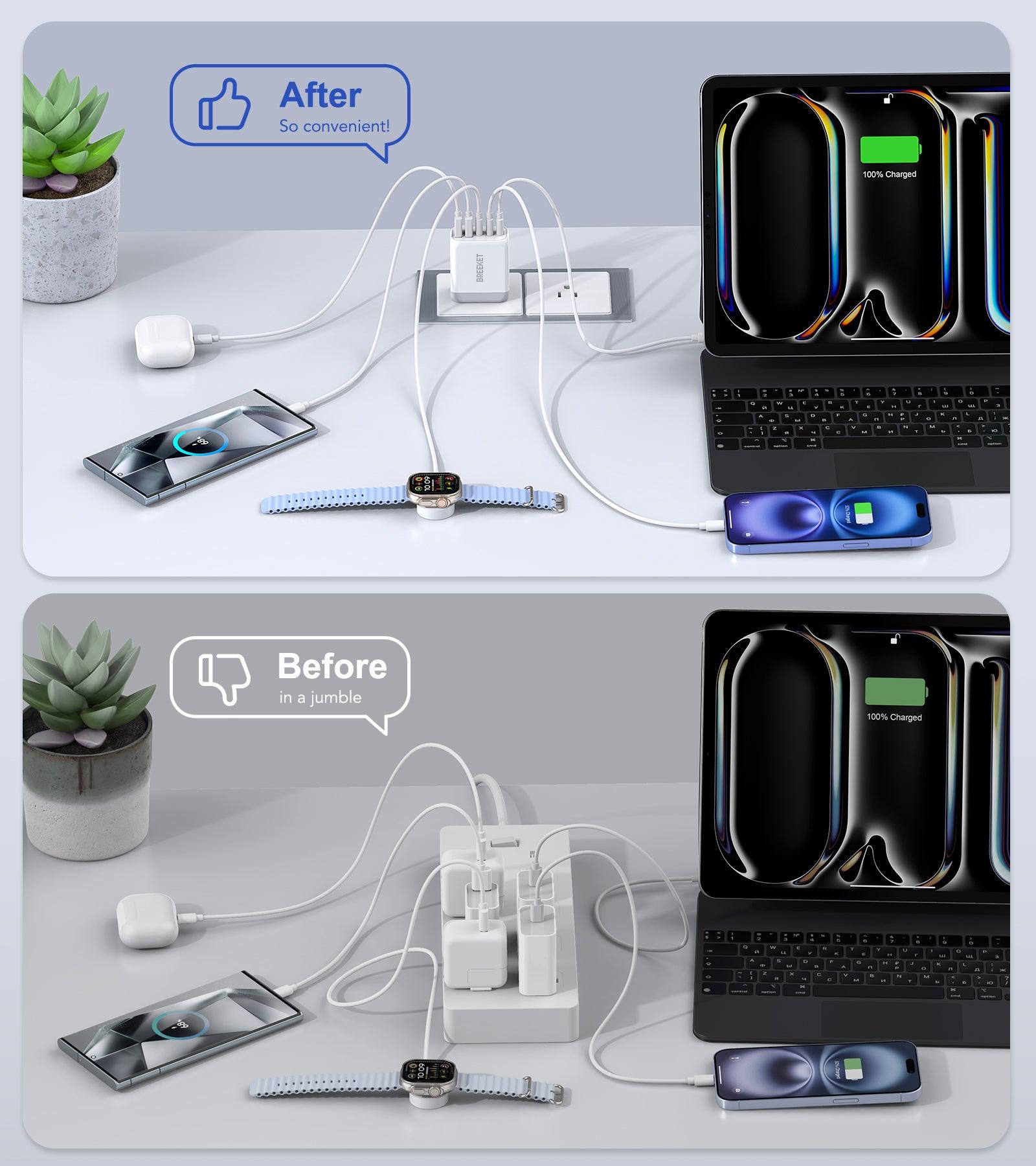 BREEKET 40W 5-Port USB-C & USB-A Fast Charger Power Multiple Devices Simultaneously - BREEKET