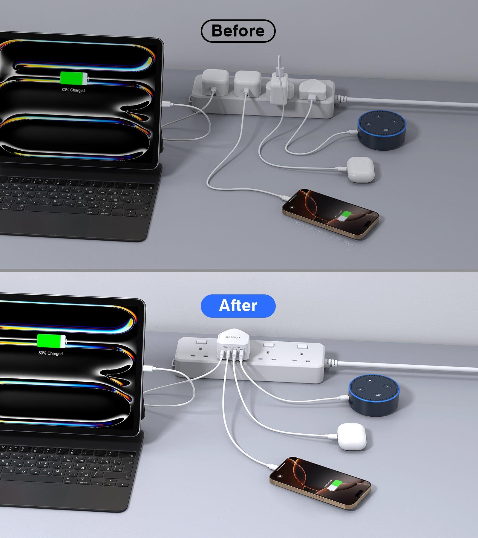 BREEKET 4-Port Fast Charging USB-C & USB-A Charger Block - BREEKET