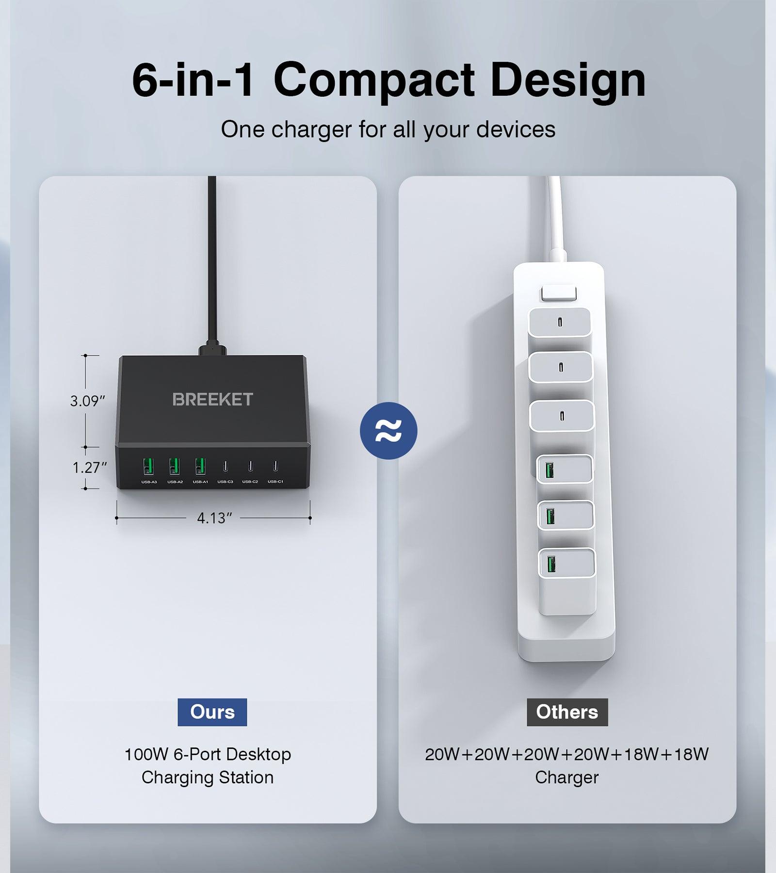 BREEKET 100W 6-Port USB C Ports Charging Station - BREEKET