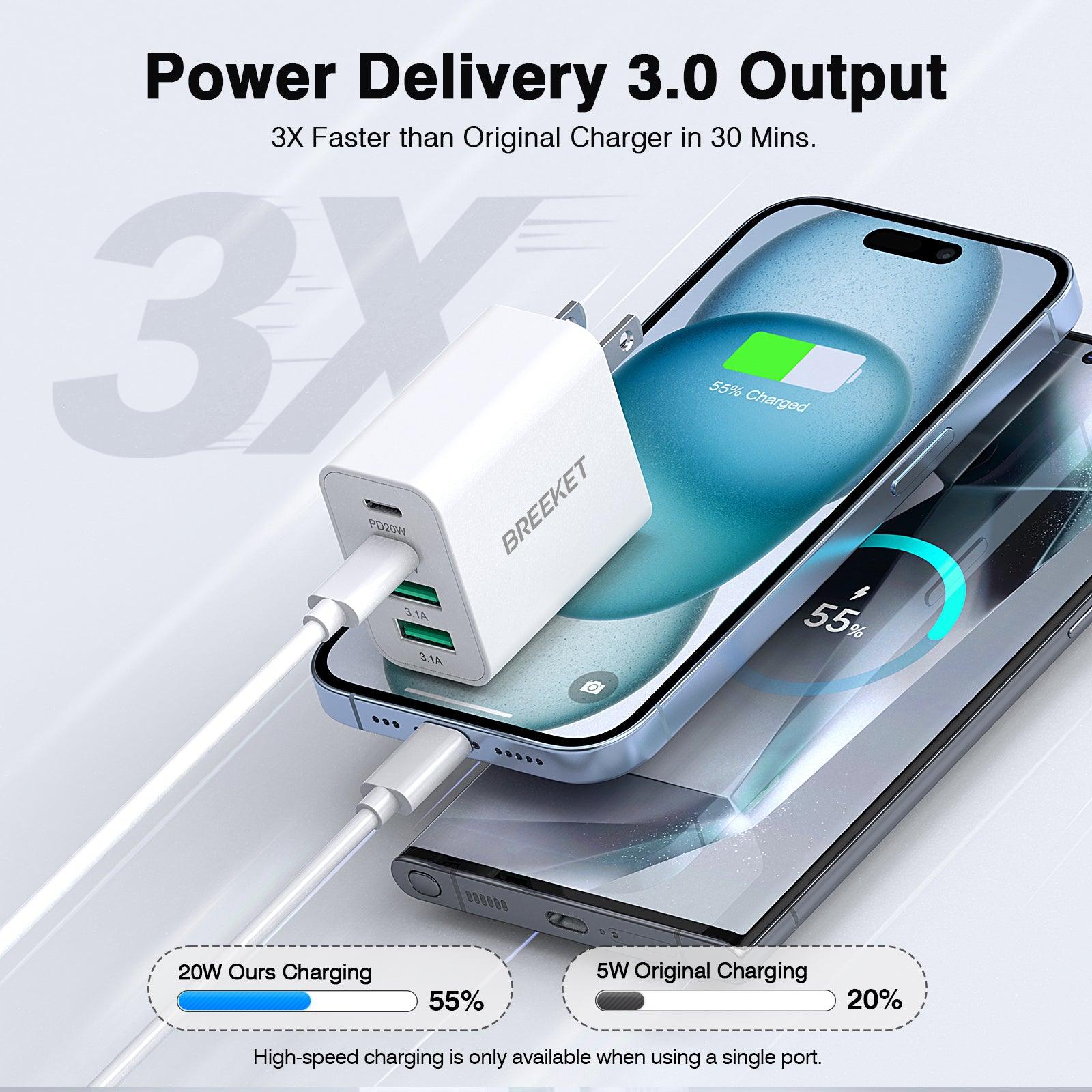 BREEKET 20W Dual USB-C & 18W Dual USB-A Fast Wall Charger for iPhone and More - BREEKET