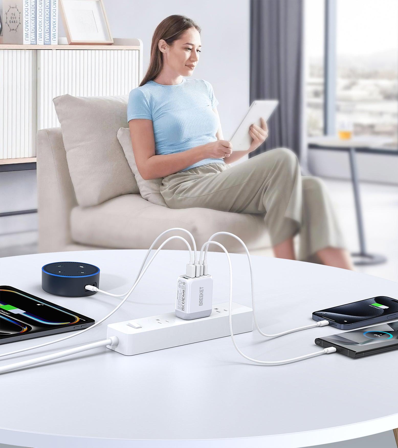 BREEKET Multi-Port USB-C and USB-A Wall Charger - High-Speed 20W & 18W Charging Block for Multiple Devices - BREEKET