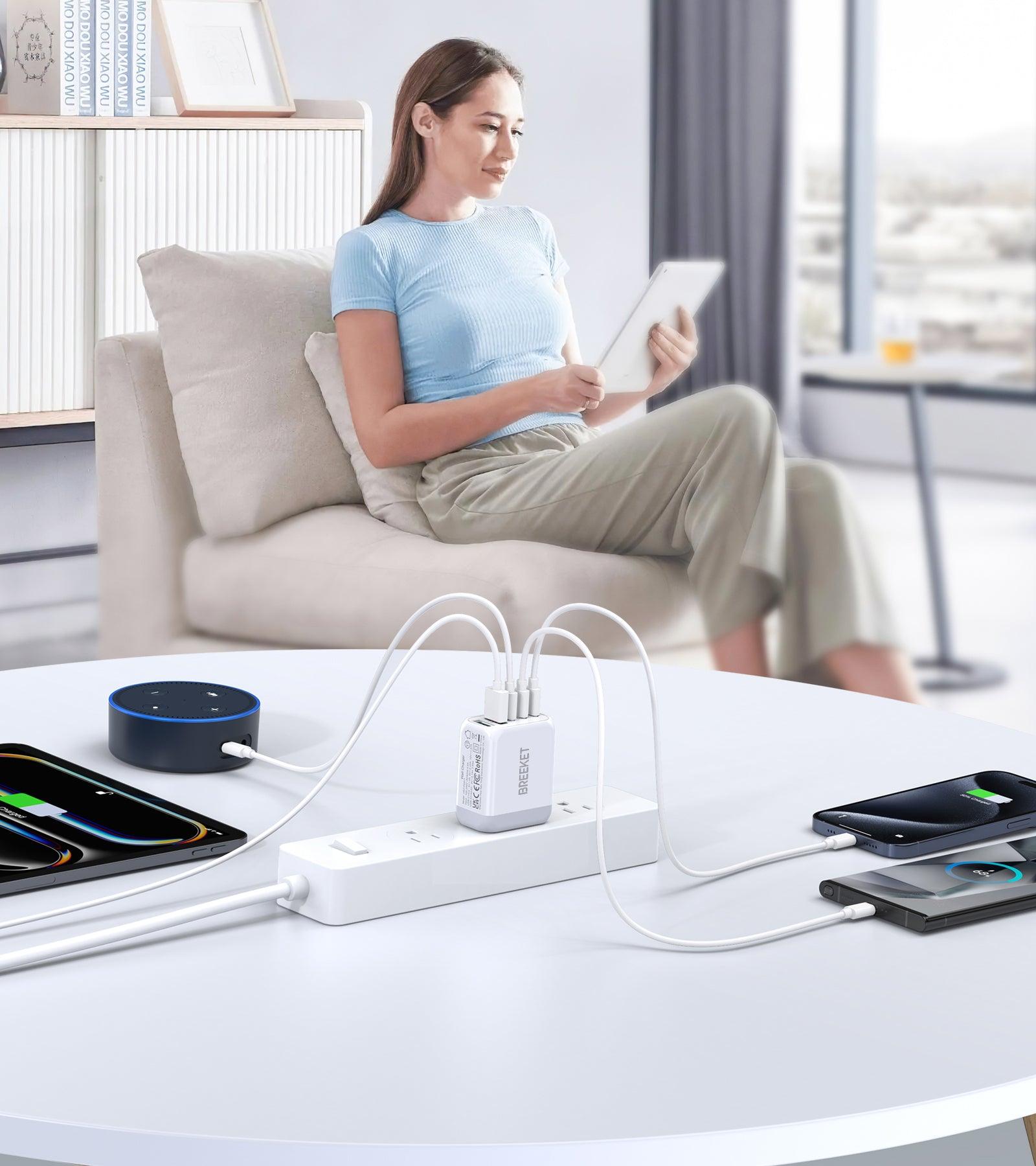 BREEKET 40W 5-Port USB-C & USB-A Fast Charger Power Multiple Devices Simultaneously - BREEKET