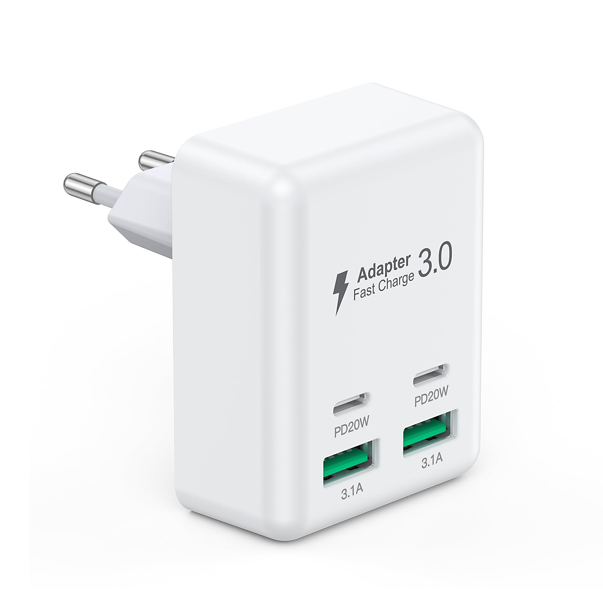 BREEKET 4-Port USB-C & USB-A Fast Charger | Dual USB-C 20W + Dual USB-A 18W Power Adapter - BREEKET