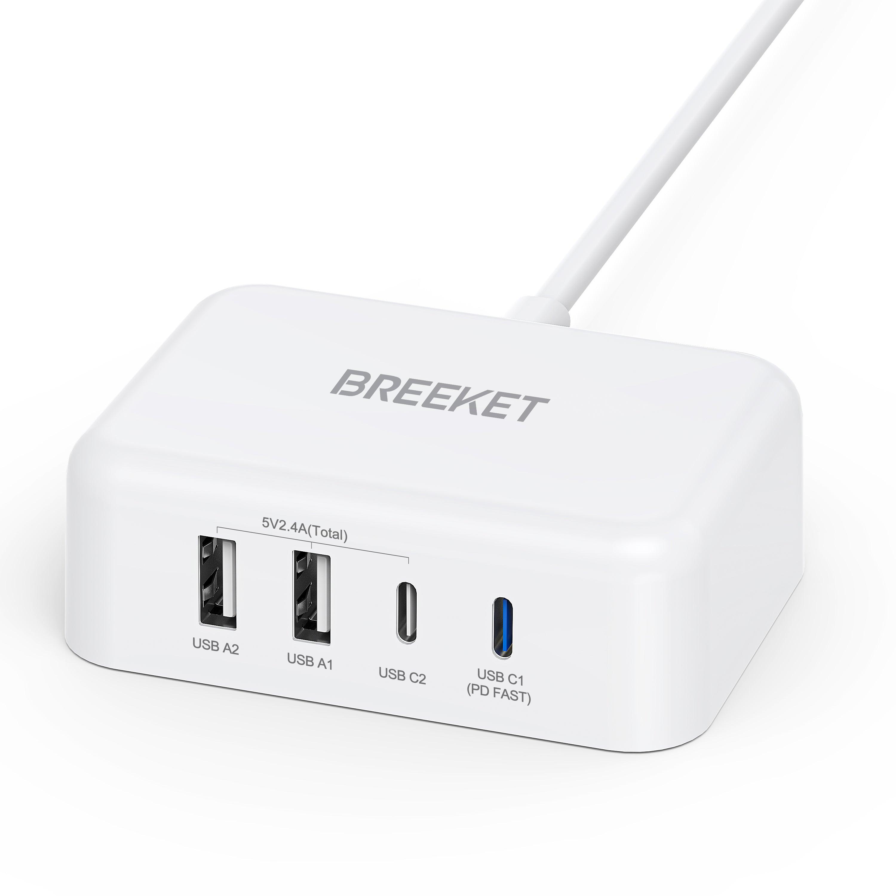 BREEKET 4-Port USB C Wall Fast Charger Up to 65W - BREEKET