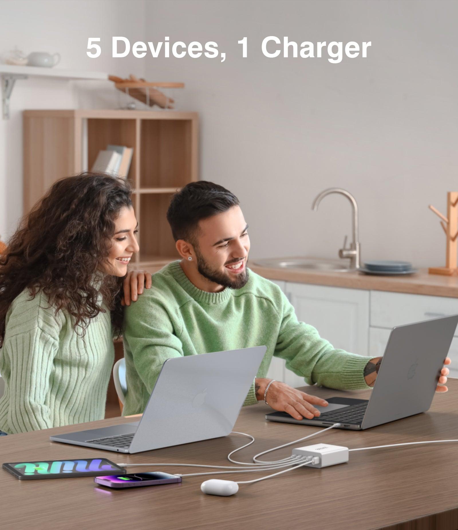 BREEKET 5 Ports 155W USB C Powerful Charging Station for Laptops, Phones, and More Devices - BREEKET