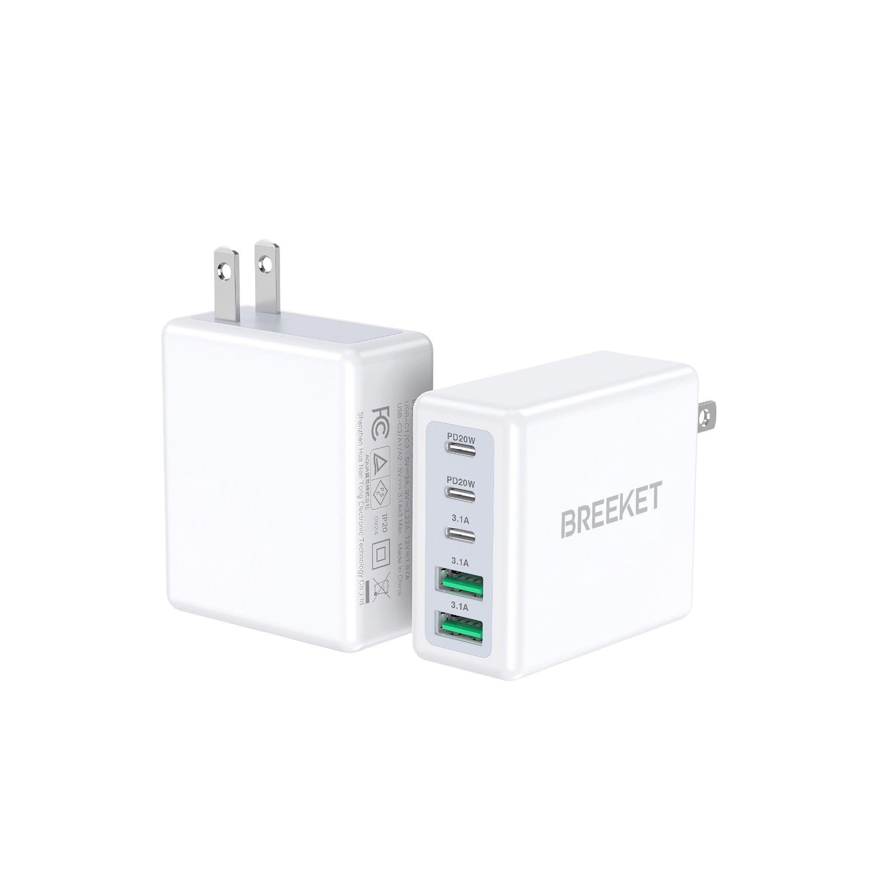 BREEKET 20W Triple USB-C & 18W Dual USB-A Fast Wall Charger for iPhone and More - BREEKET