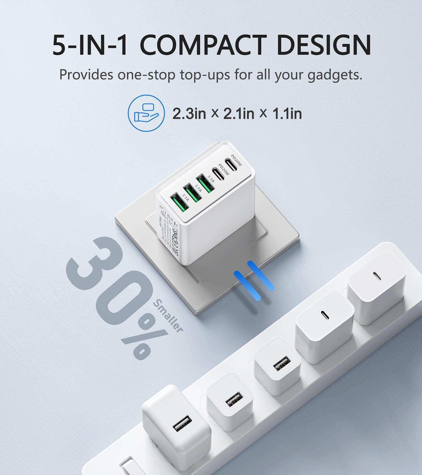 BREEKET 5-in-1 Wall Charger 50W 5 Ports - BREEKET