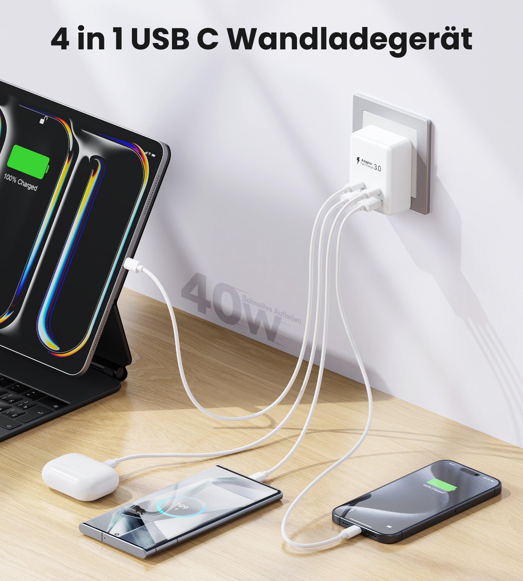 BREEKET 4-Port USB-C & USB-A Fast Charger | Dual USB-C 20W + Dual USB-A 18W Power Adapter - BREEKET