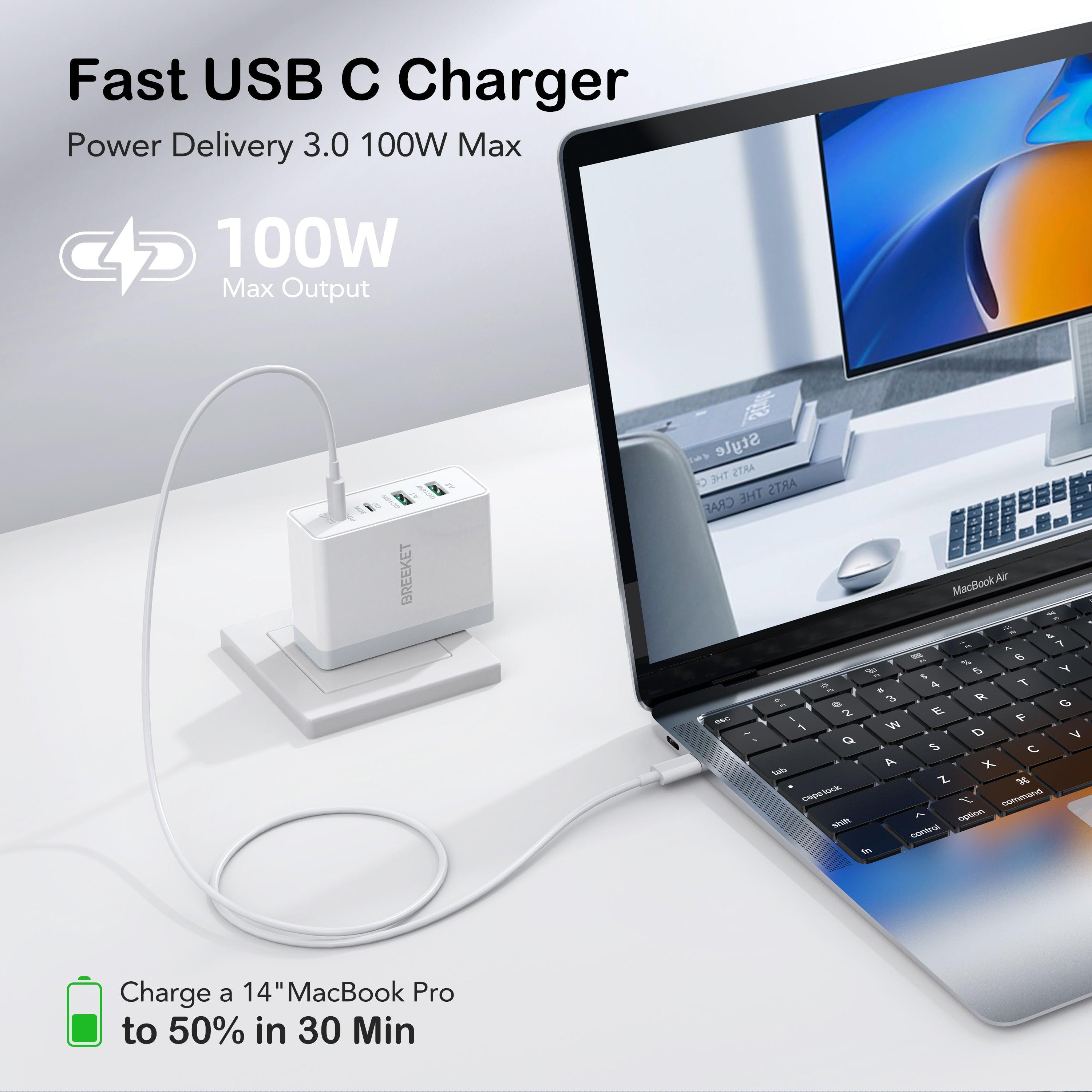 BREEKET 140W Dual USB-C & 18W Dual USB-A Fast Wall Charger for Multi Devices - BREEKET