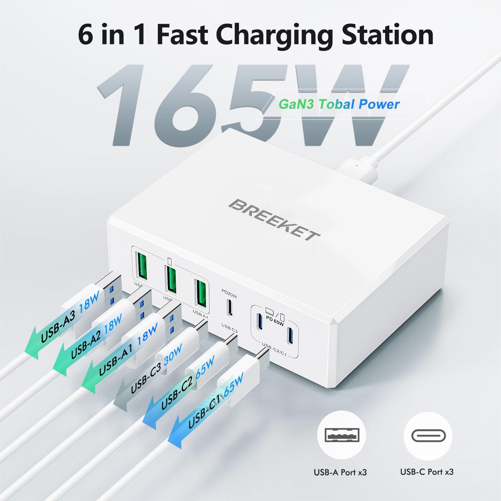 BREEKET 165W USB C 6-Port Charger Station - BREEKET