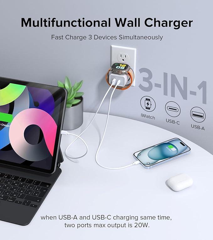 BREEKET 3-in-1 Wall Charger compatible with Apple Watch 20W - BREEKET