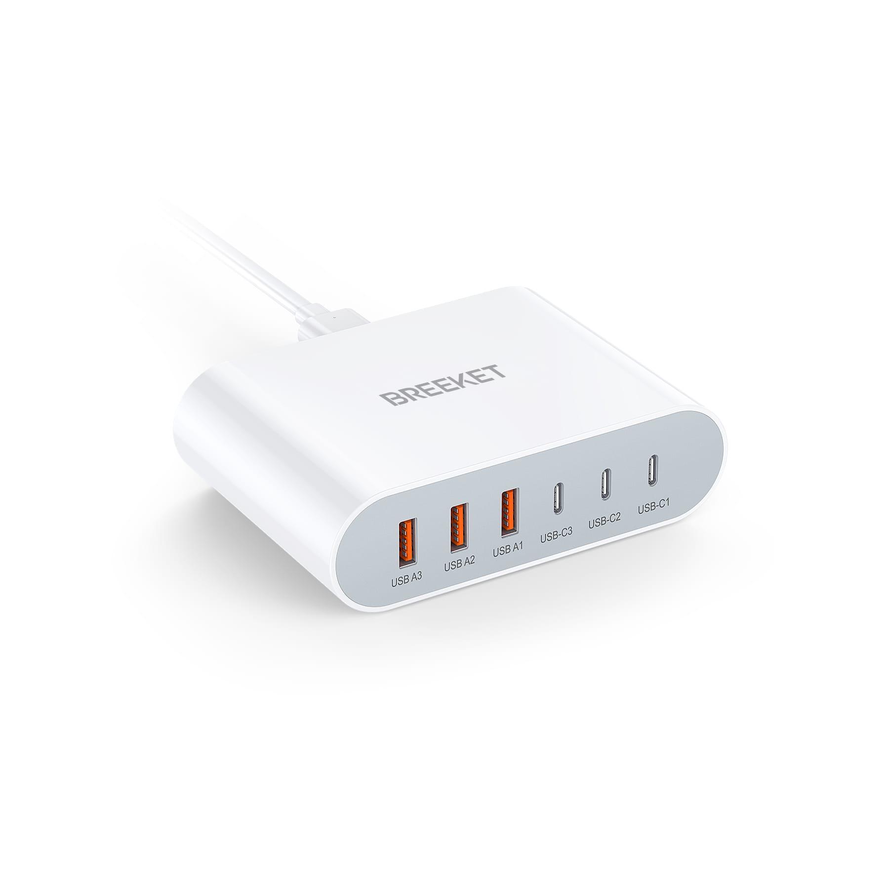 BREEKET 100W USB C GaN Charger 6-Port Charger Station - BREEKET