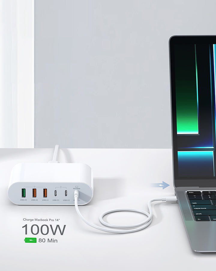 BREEKET 100W 6-Port Fast Charger Station for Phone, Tablets and More - BREEKET