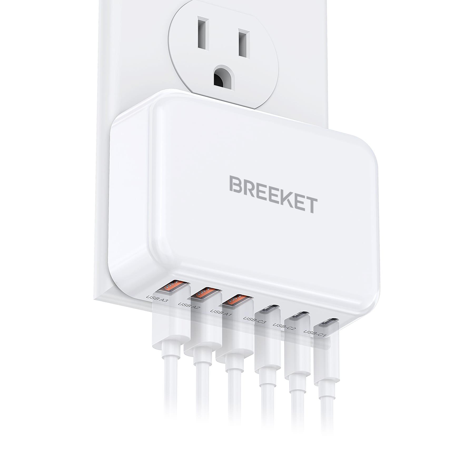 BREEKET 100W Wall Charger USB C 6 Port Fast Charger - BREEKET