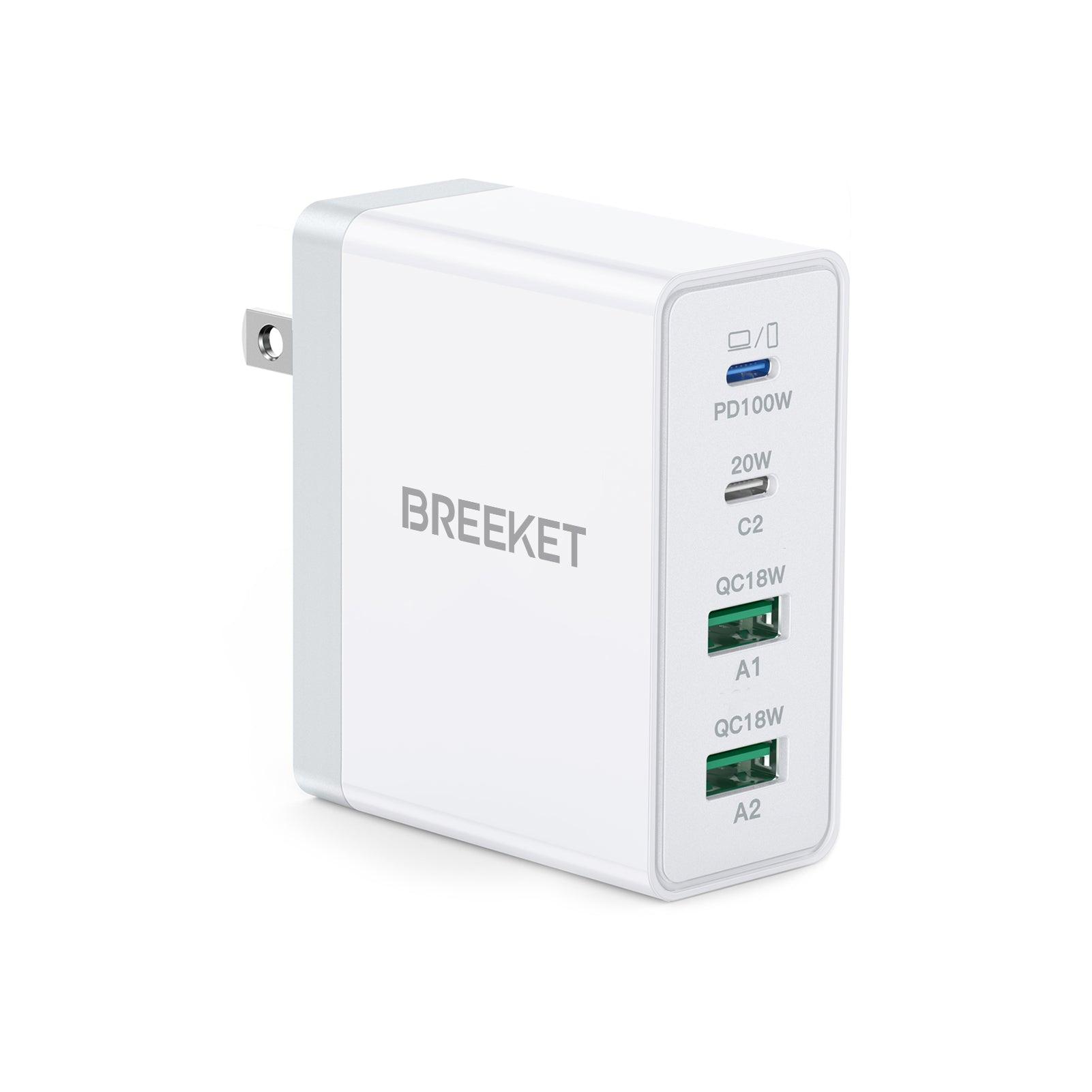 BREEKET 140W Dual USB-C & 18W Dual USB-A Fast Wall Charger for Multi Devices - BREEKET